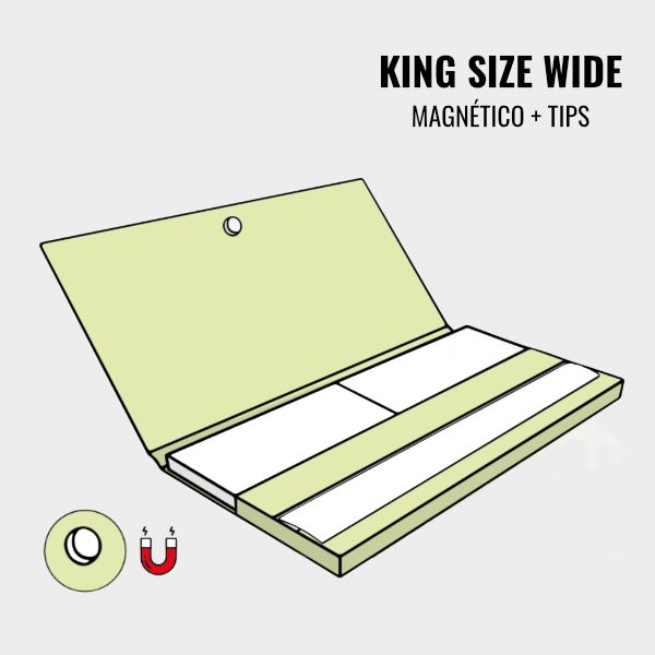 Papel de fumar ancho king size wide con cierre magnético y tips de cartón